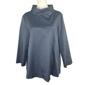 COS Modern Retro Minimalist‎ Classic Navy High Neck Button Accent Tunic Size 10